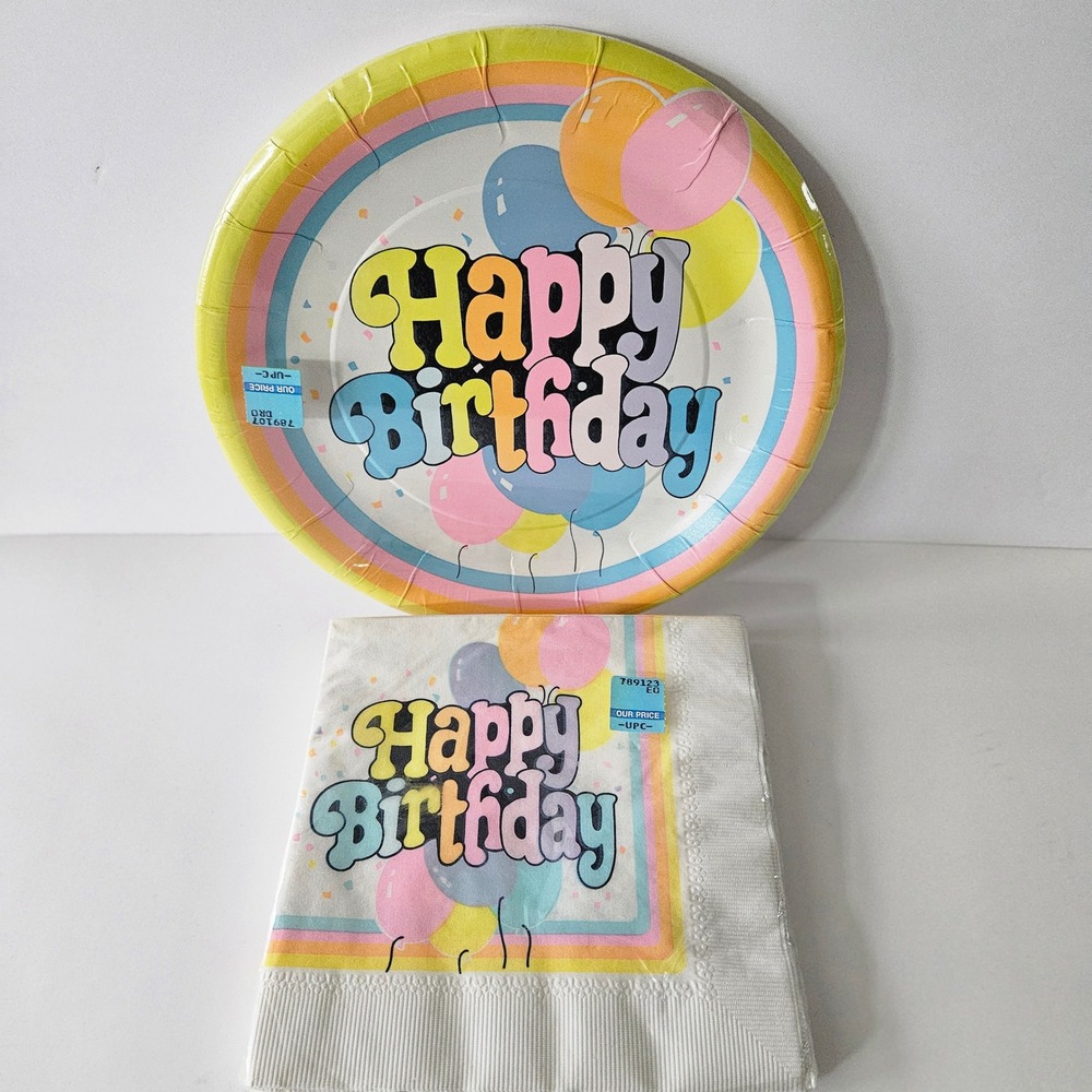 Vtg C A Reed Happy Birthday Plates and Napkins - NEW‎ SEALED - 9in